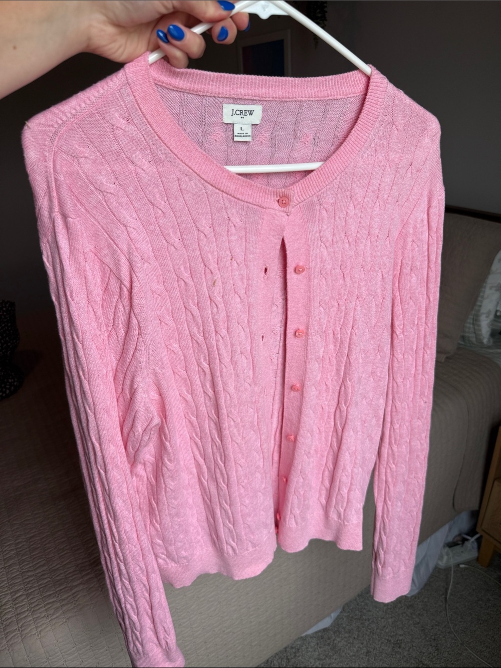J. Crew Light Pink Cable Knit Button-Front Cardigan - Picture 2 of 6